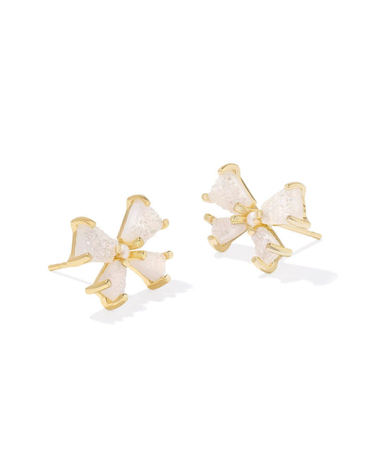 BLAIR BOW SMALL STUD EARRINGS GOLD IRIDESCENT DRUSY - She Chester