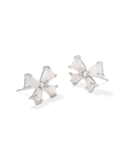 BLAIR BOW SMALL STUD EARRINGS SILVER IRIDESCENT DRUSY - She Chester