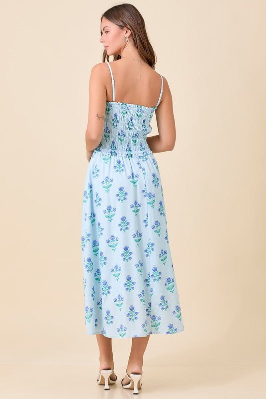 Blaire Blue Flower Midi Dress - She Chester