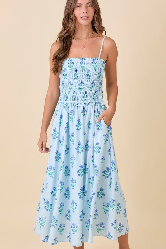 Blaire Blue Flower Midi Dress - She Chester