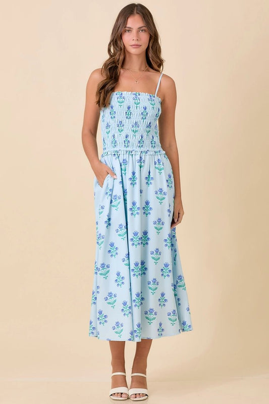 Blaire Blue Flower Midi Dress - She Chester