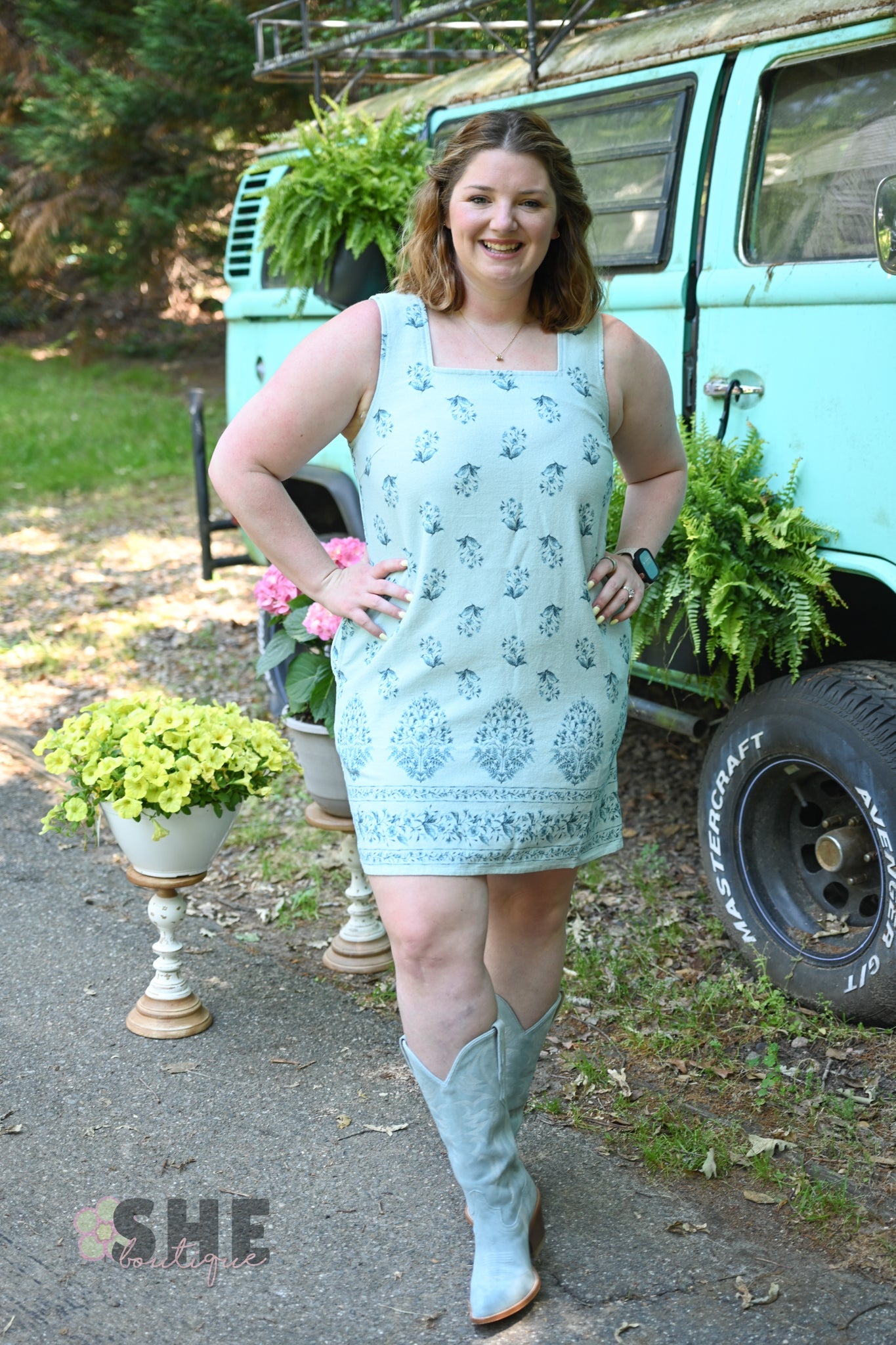 Blue Blooms Denim Dress - She Chester