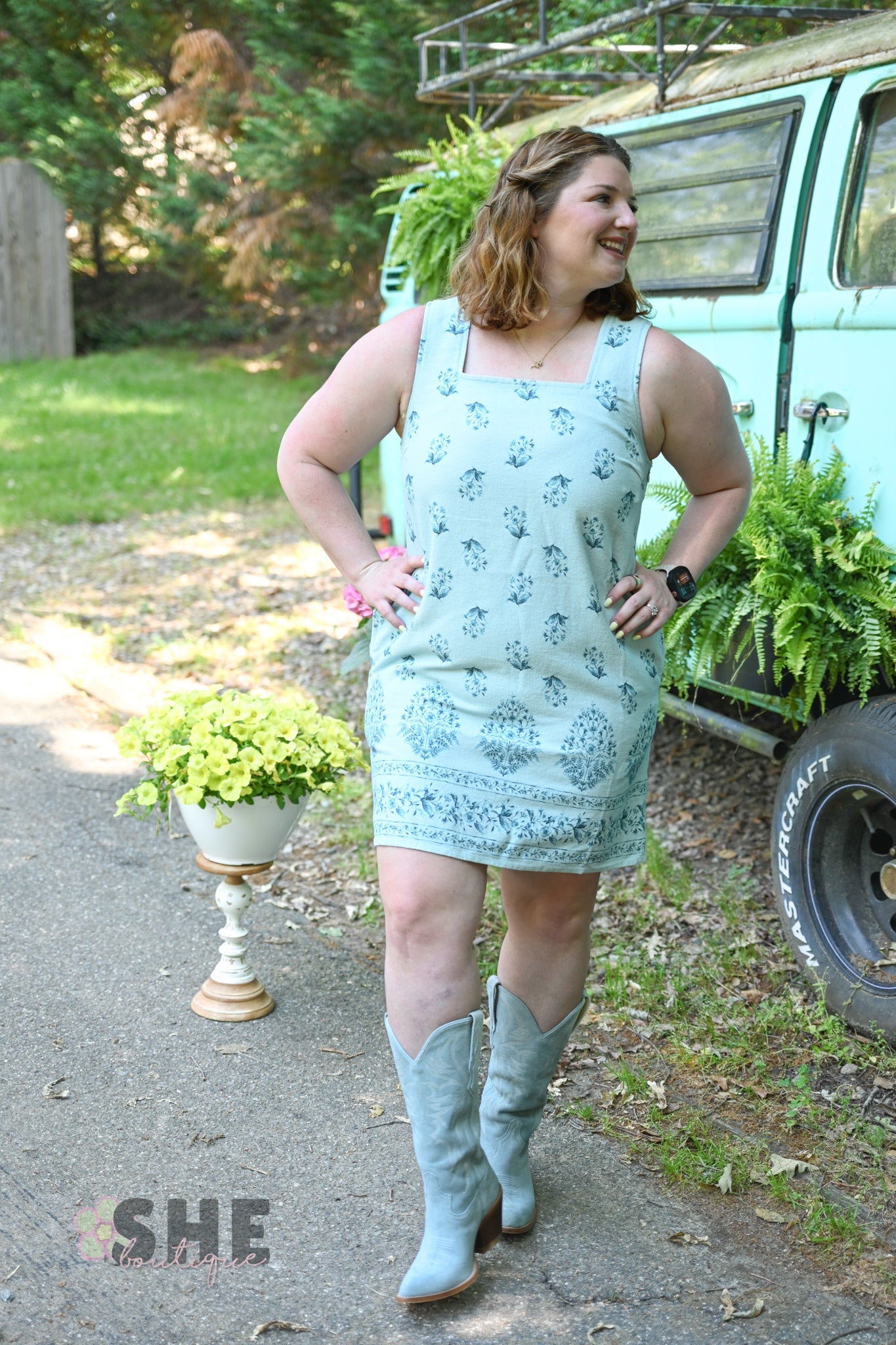 Blue Blooms Denim Dress - She Chester