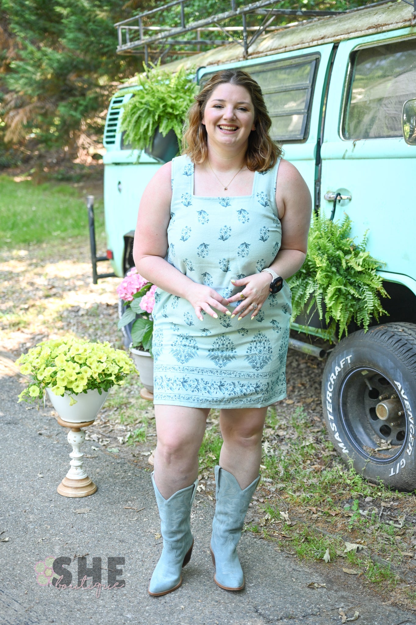 Blue Blooms Denim Dress - She Chester