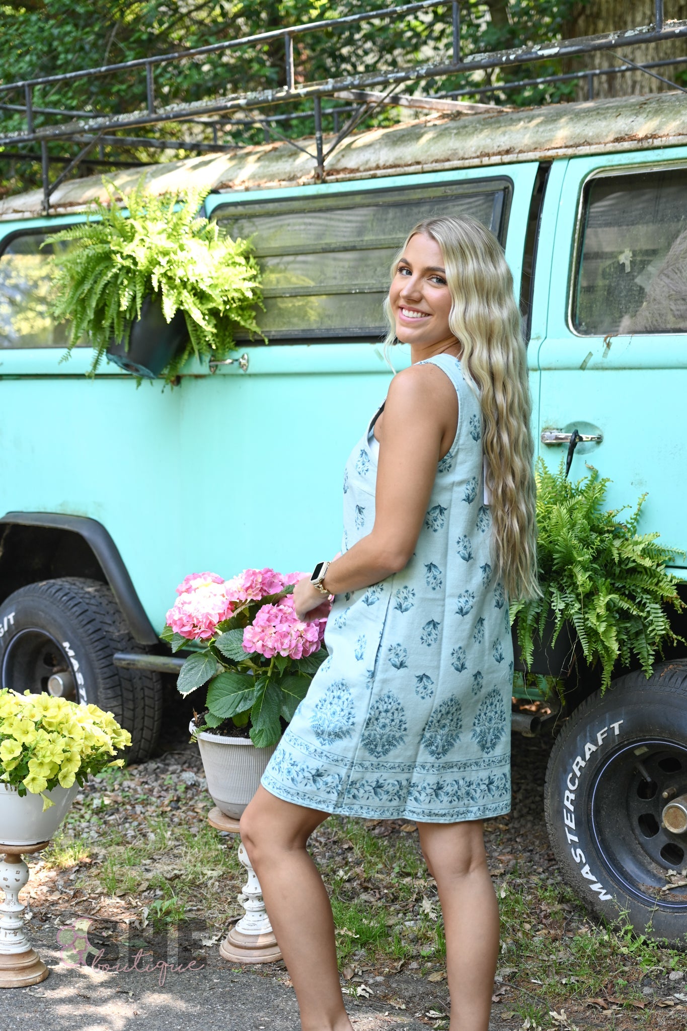 Blue Blooms Denim Dress - She Chester