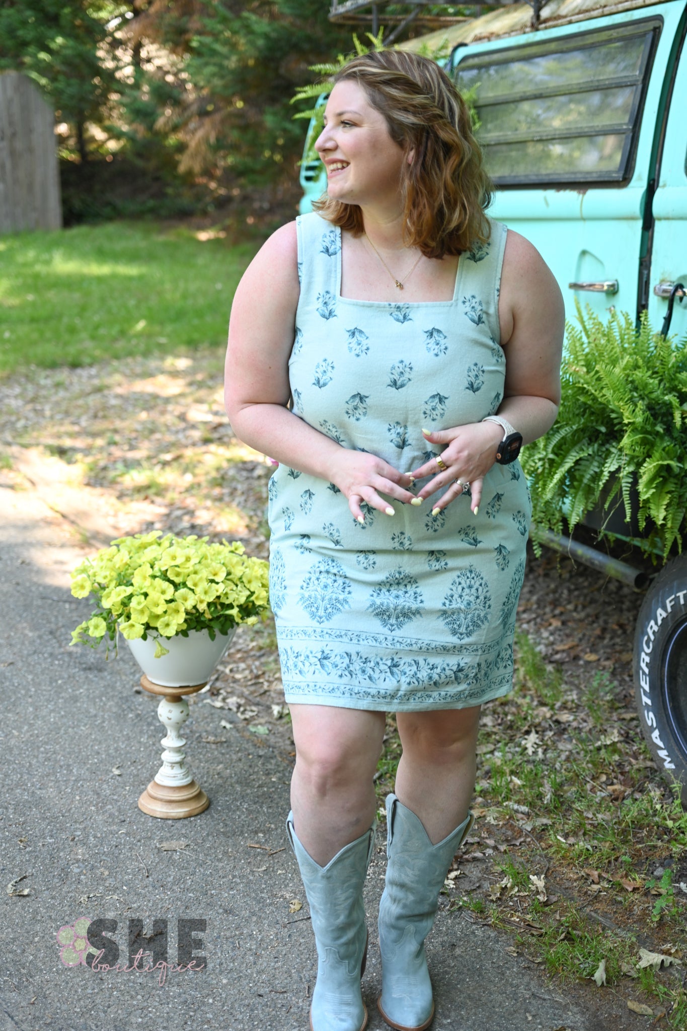 Blue Blooms Denim Dress - She Chester