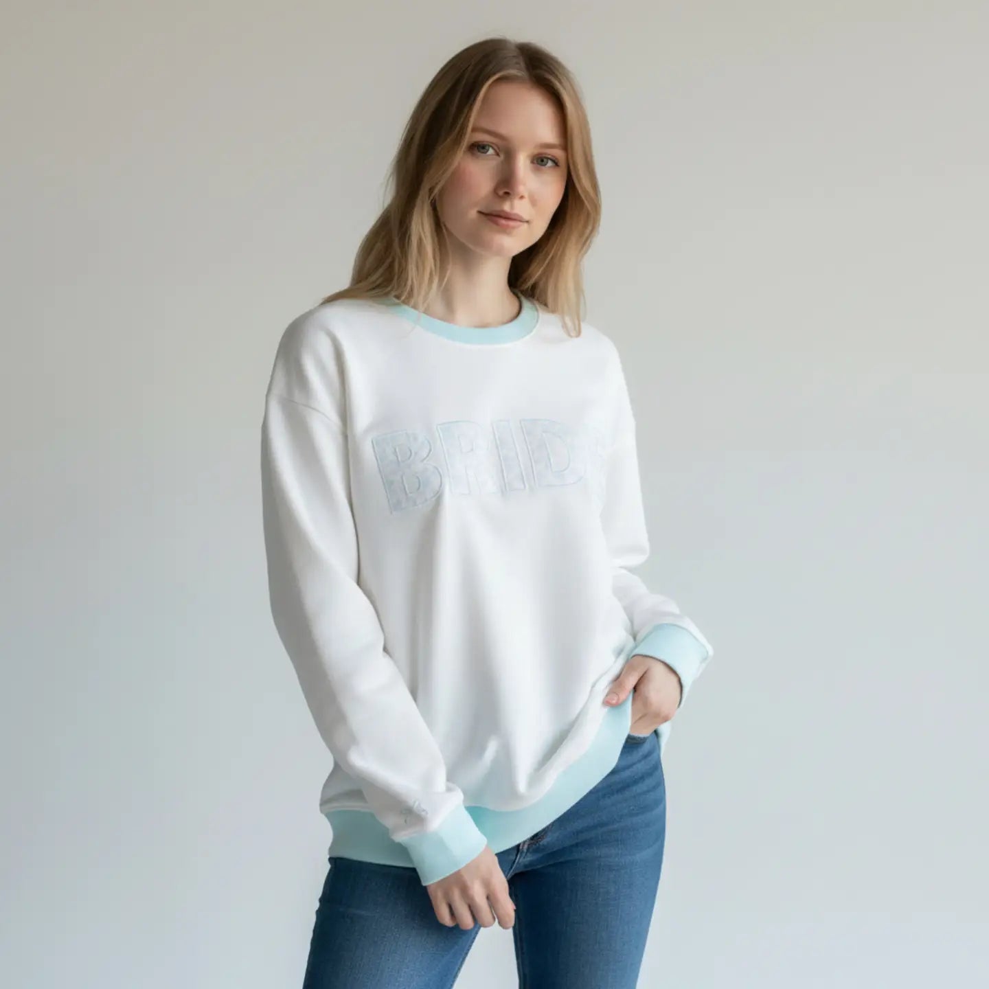 Blue Floral Bride Oversized Crewneck - She Chester