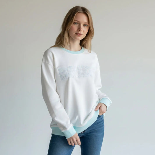 Blue Floral Bride Oversized Crewneck - She Chester