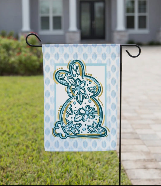 Blue Floral Bunny Flag - She Chester