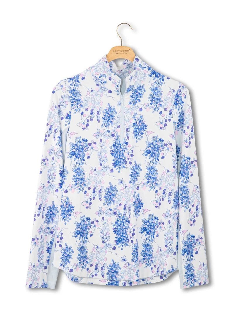 Blue Floral SS UPF Pullover - She Chester