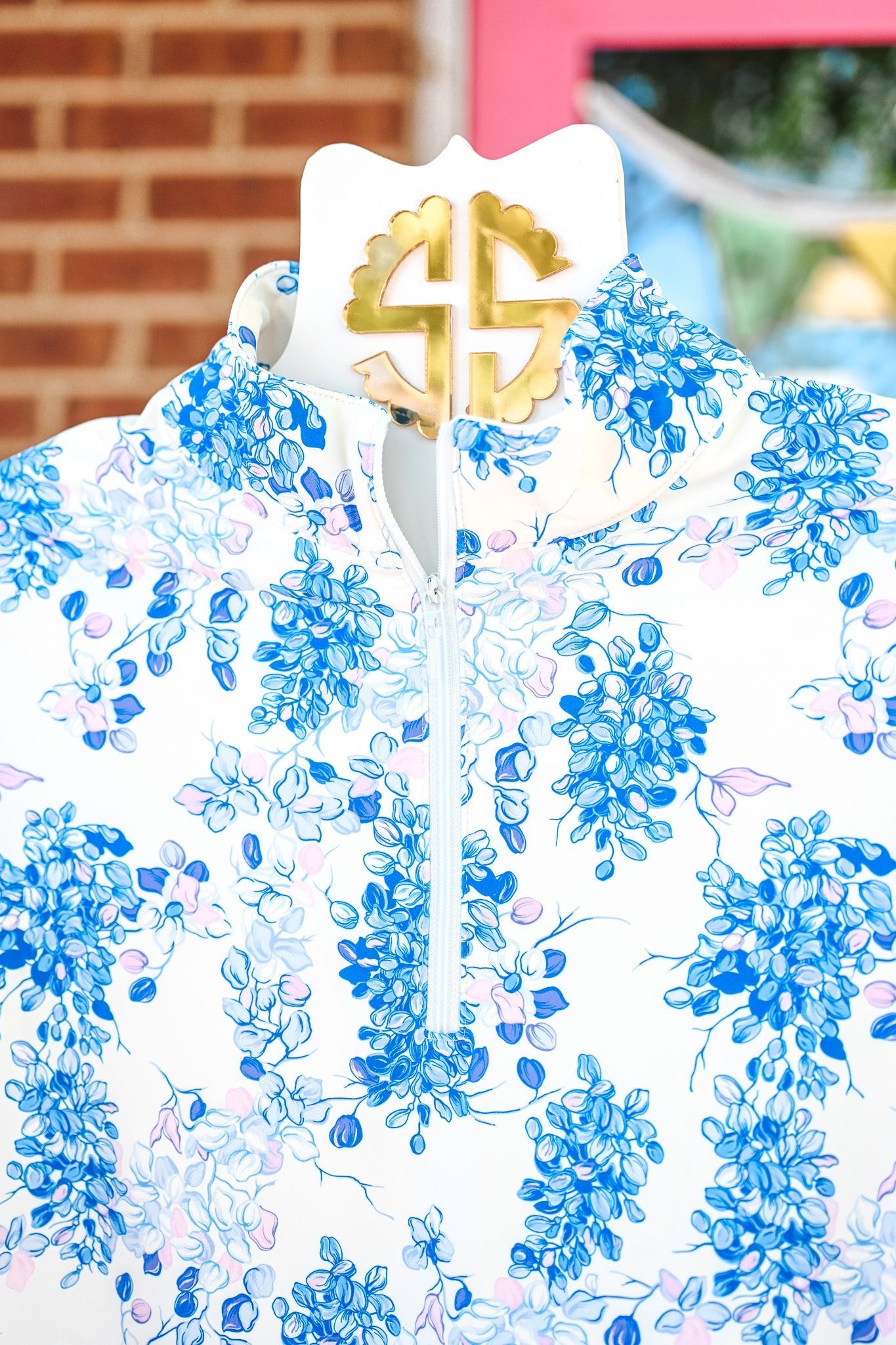 Blue Floral SS UPF Pullover - She Chester