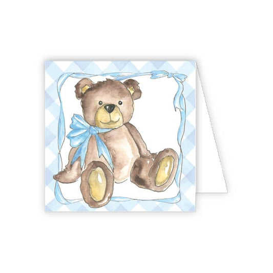 Blue Teddy Bear with Blue Bow Enclosure Card - She Chester