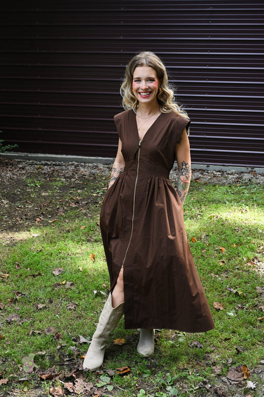 Bonnie Brown Zip Up Dress - She Chester