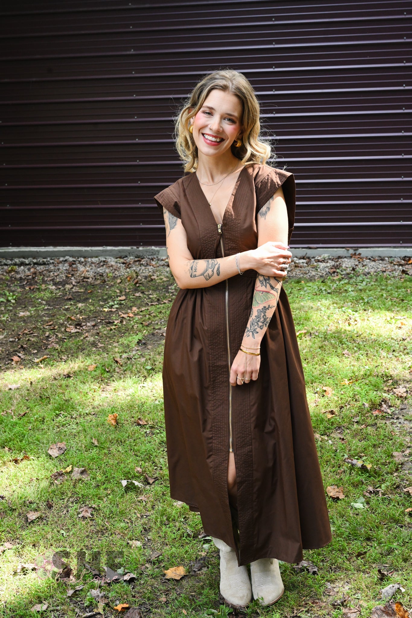 Bonnie Brown Zip Up Dress - She Chester