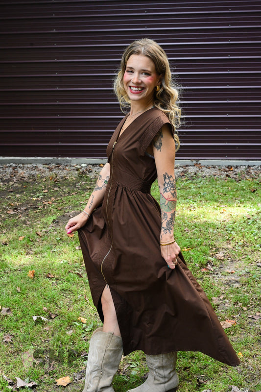 Bonnie Brown Zip Up Dress - She Chester