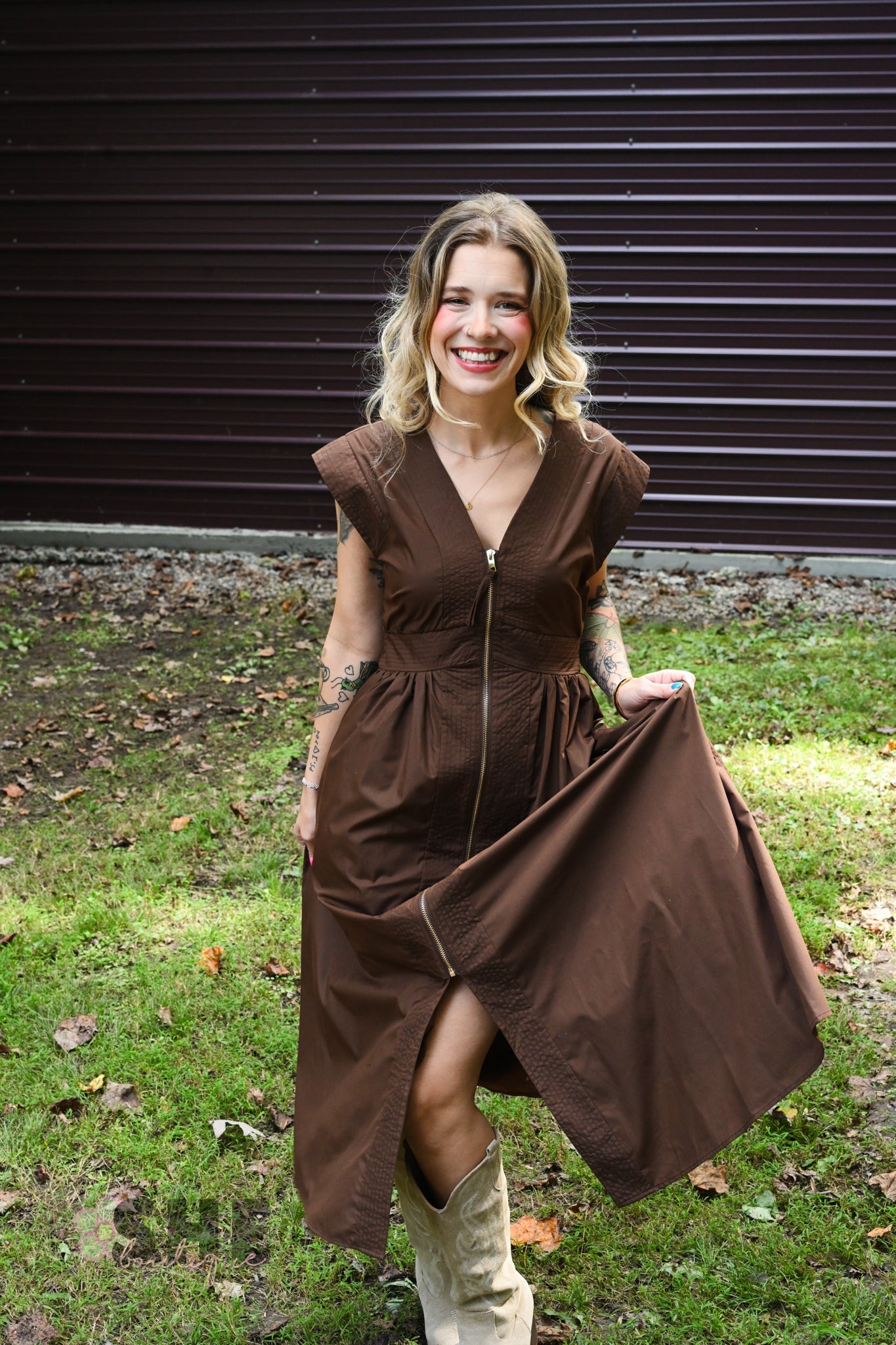 Bonnie Brown Zip Up Dress - She Chester