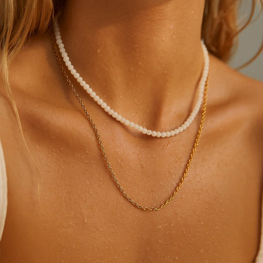 Brisa Double Chain Beaded Necklace Gold - She Chester