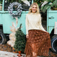 Brown Embellished Lace Hem Skirt - She Chester