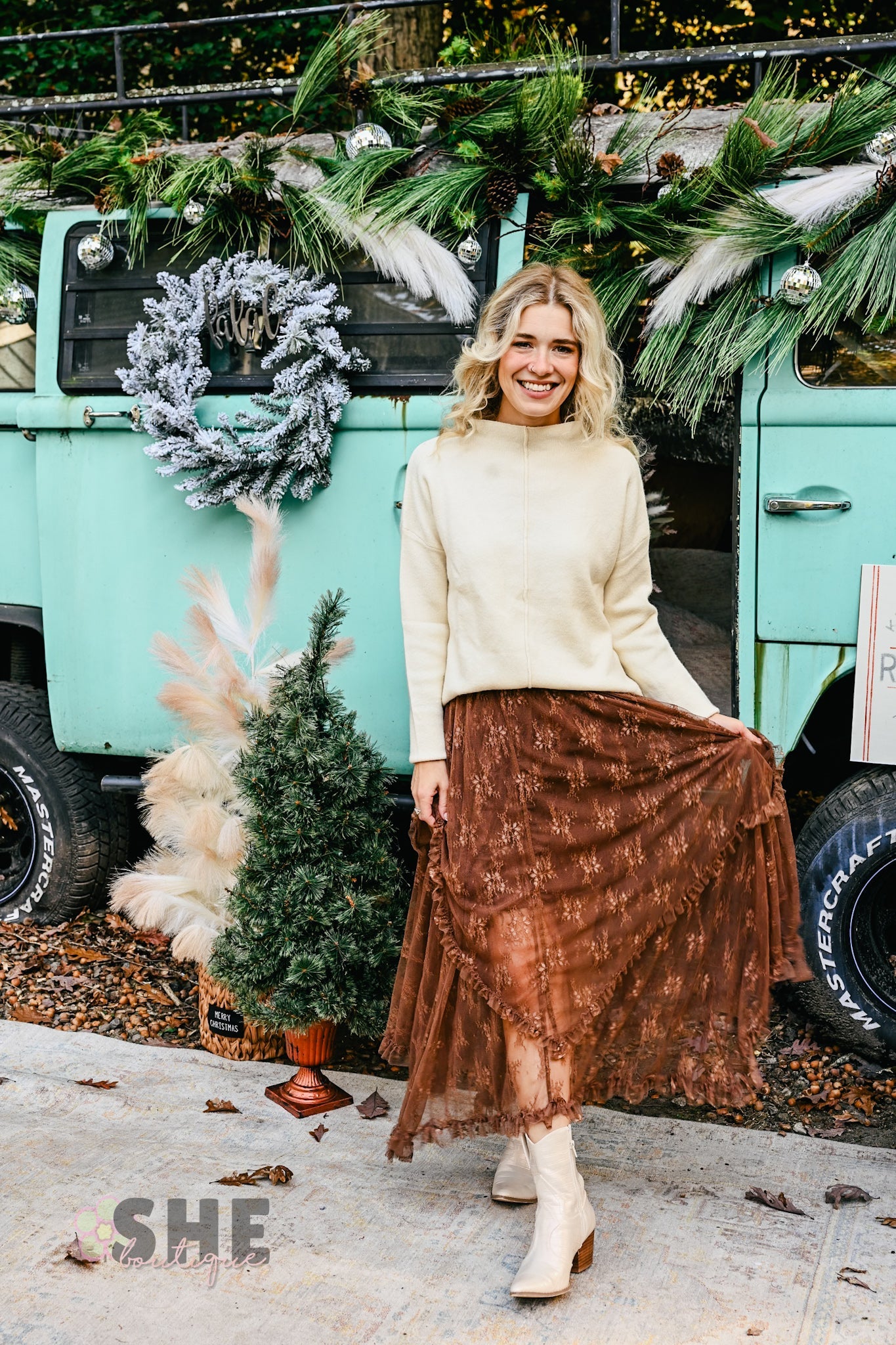 Brown Embellished Lace Hem Skirt - She Chester