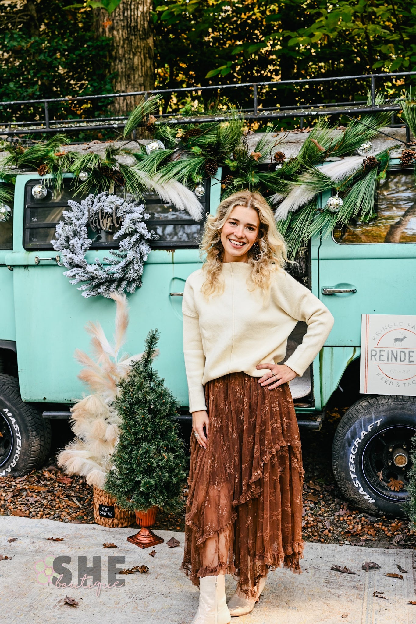 Brown Embellished Lace Hem Skirt - She Chester