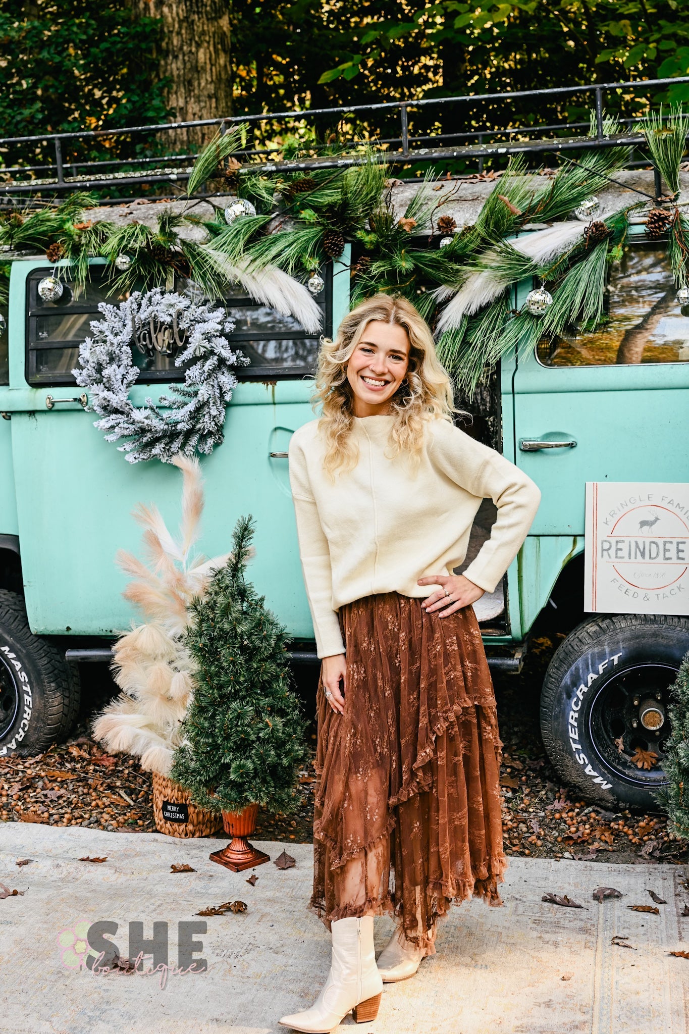 Brown Embellished Lace Hem Skirt - She Chester
