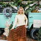 Brown Embellished Lace Hem Skirt - She Chester