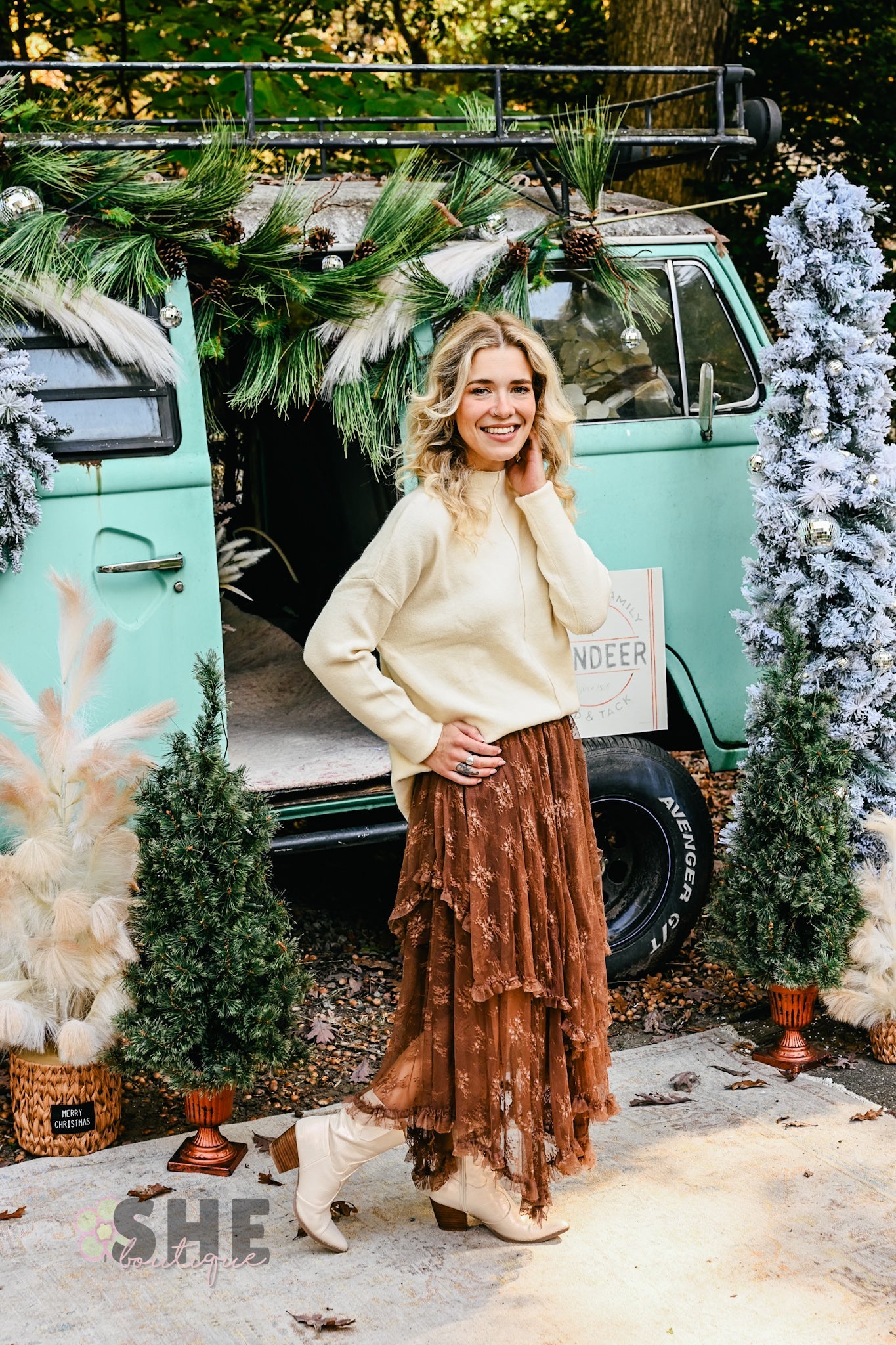 Brown Embellished Lace Hem Skirt - She Chester