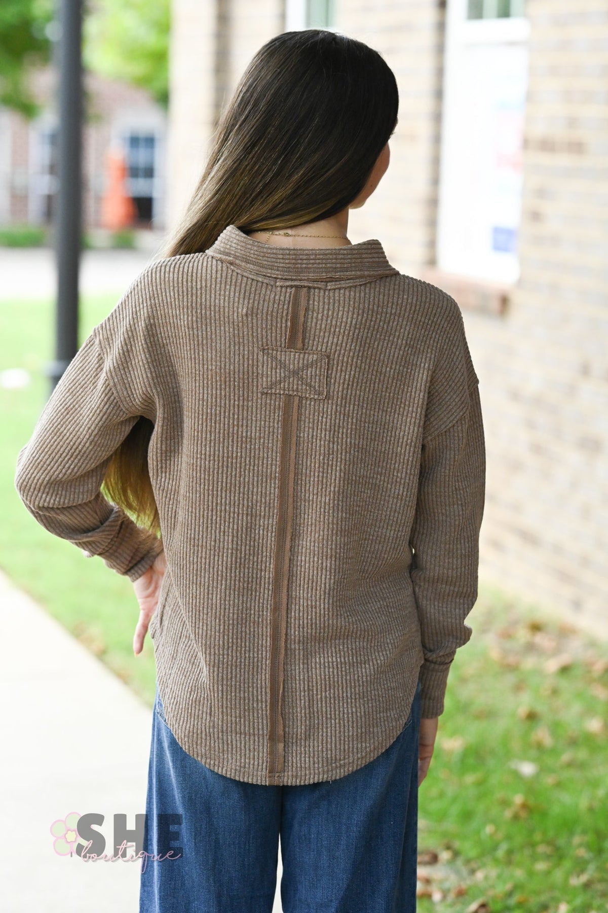 Brown Ribbed Long Sleeve - She Chester
