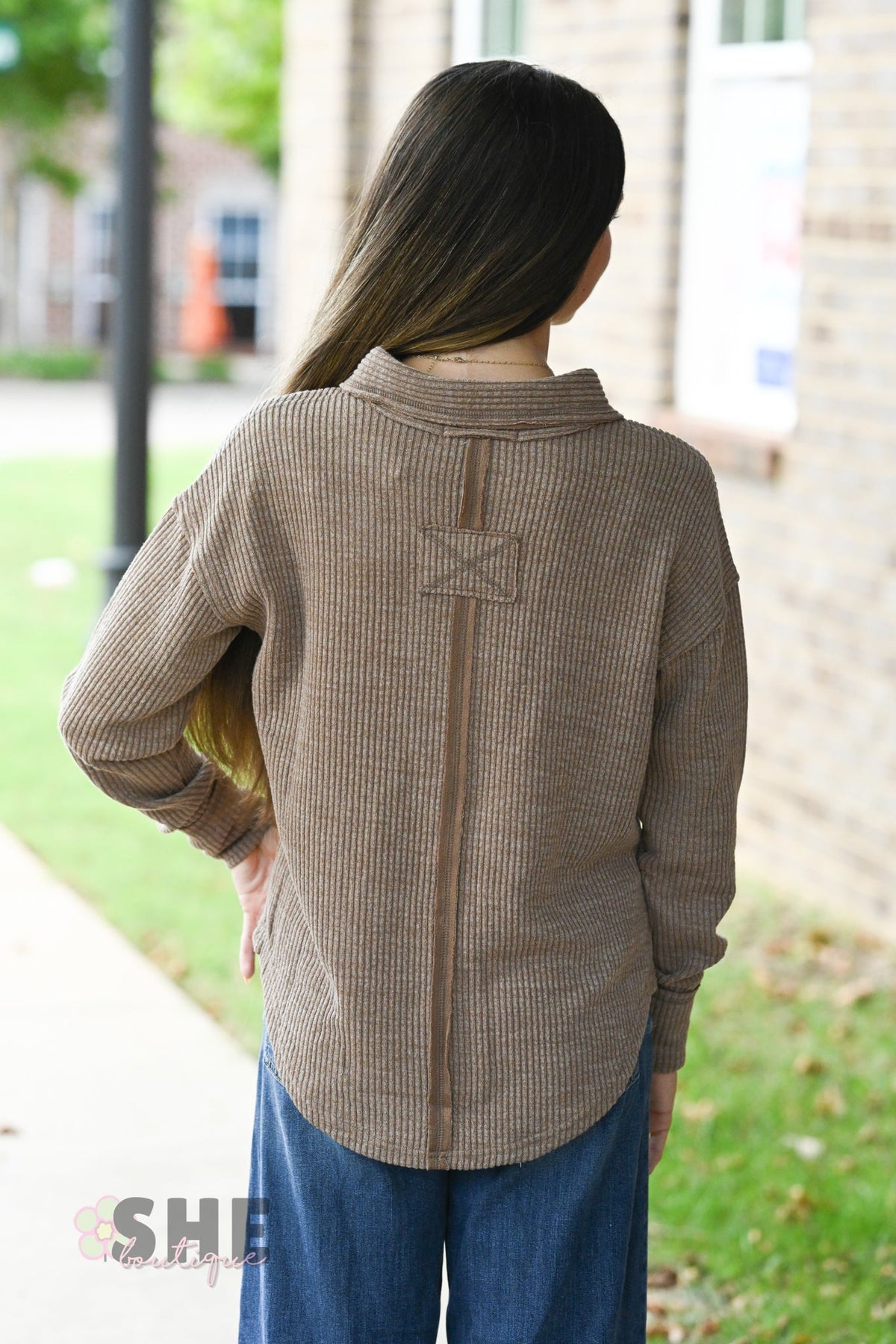 Brown Ribbed Long Sleeve - She Chester