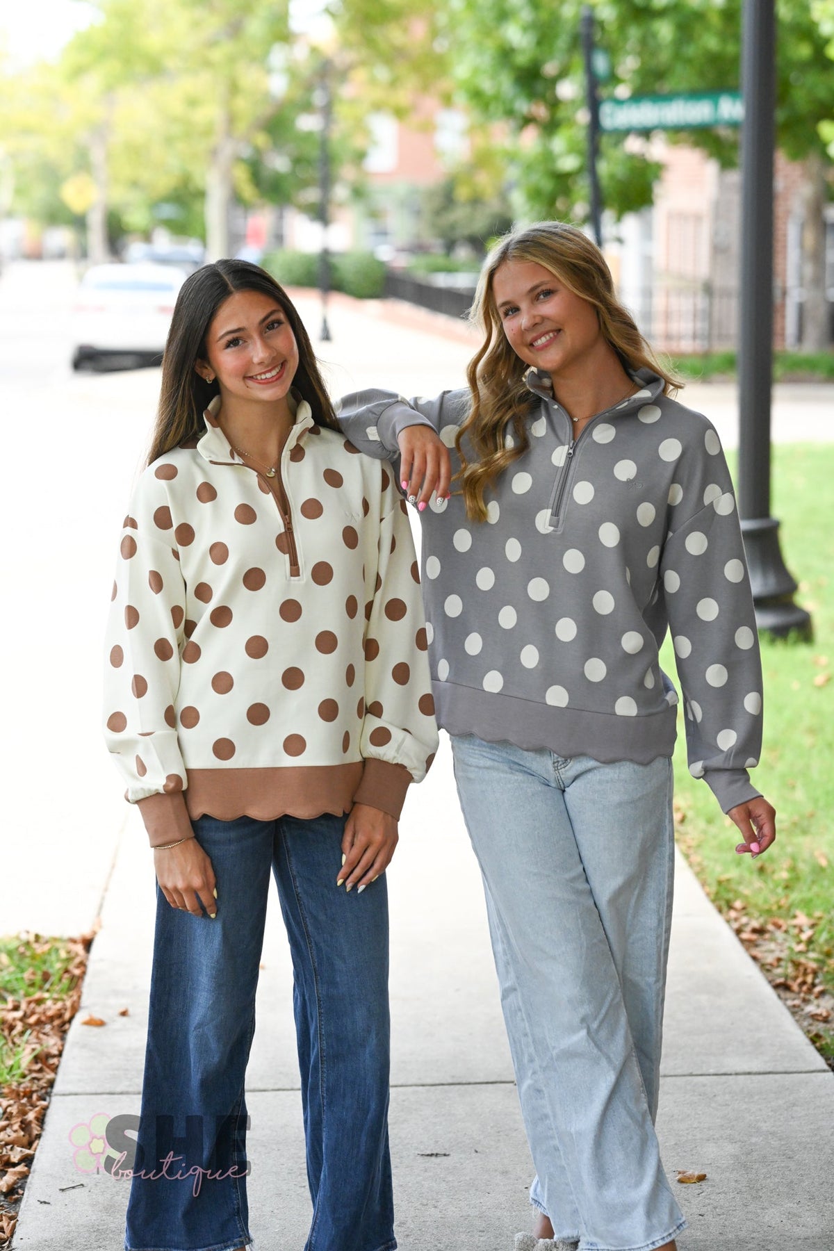 Brown & White Polka Dot Scallop Pull - She Chester
