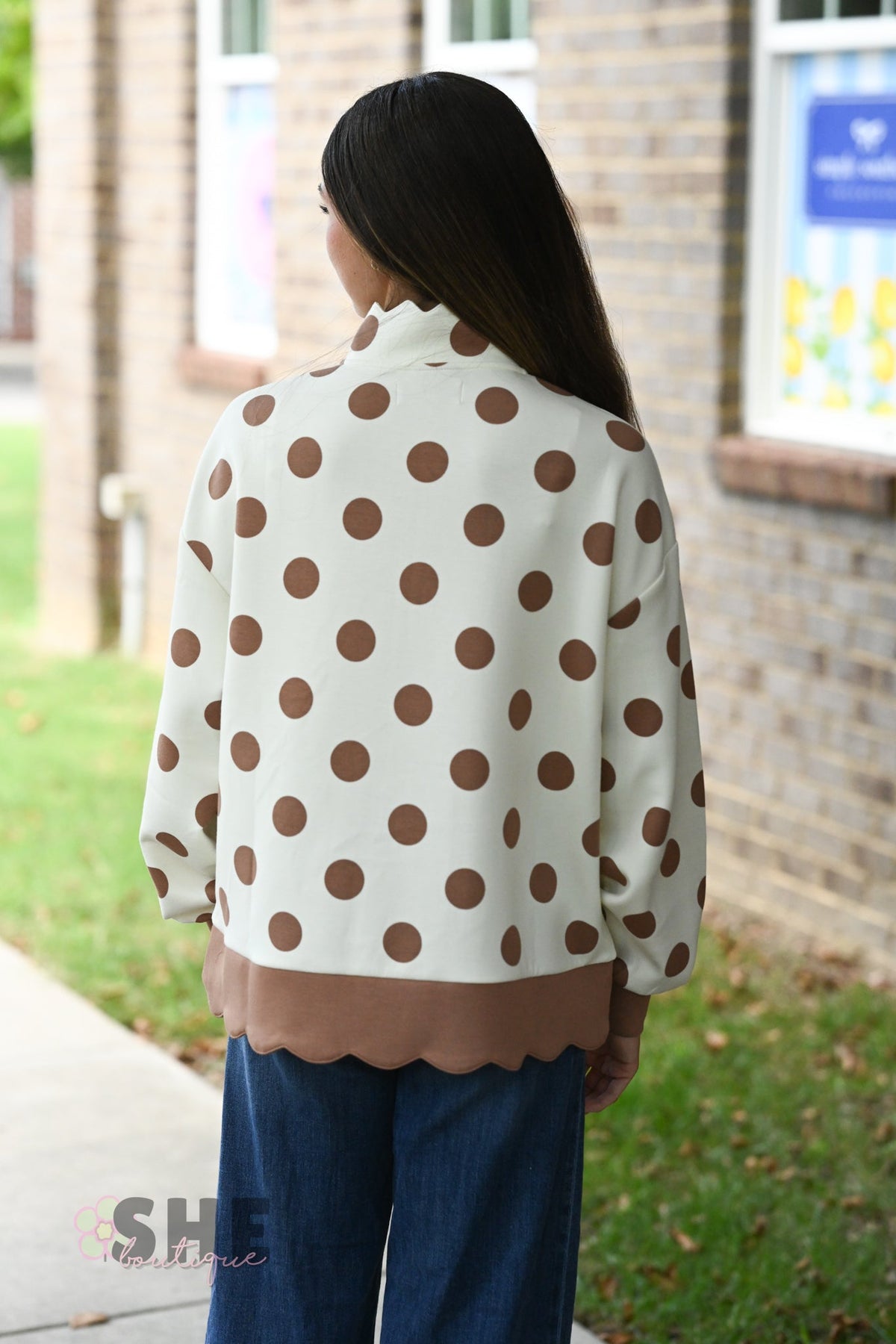 Brown & White Polka Dot Scallop Pull - She Chester