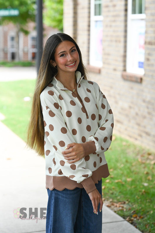 Brown & White Polka Dot Scallop Pull - She Chester