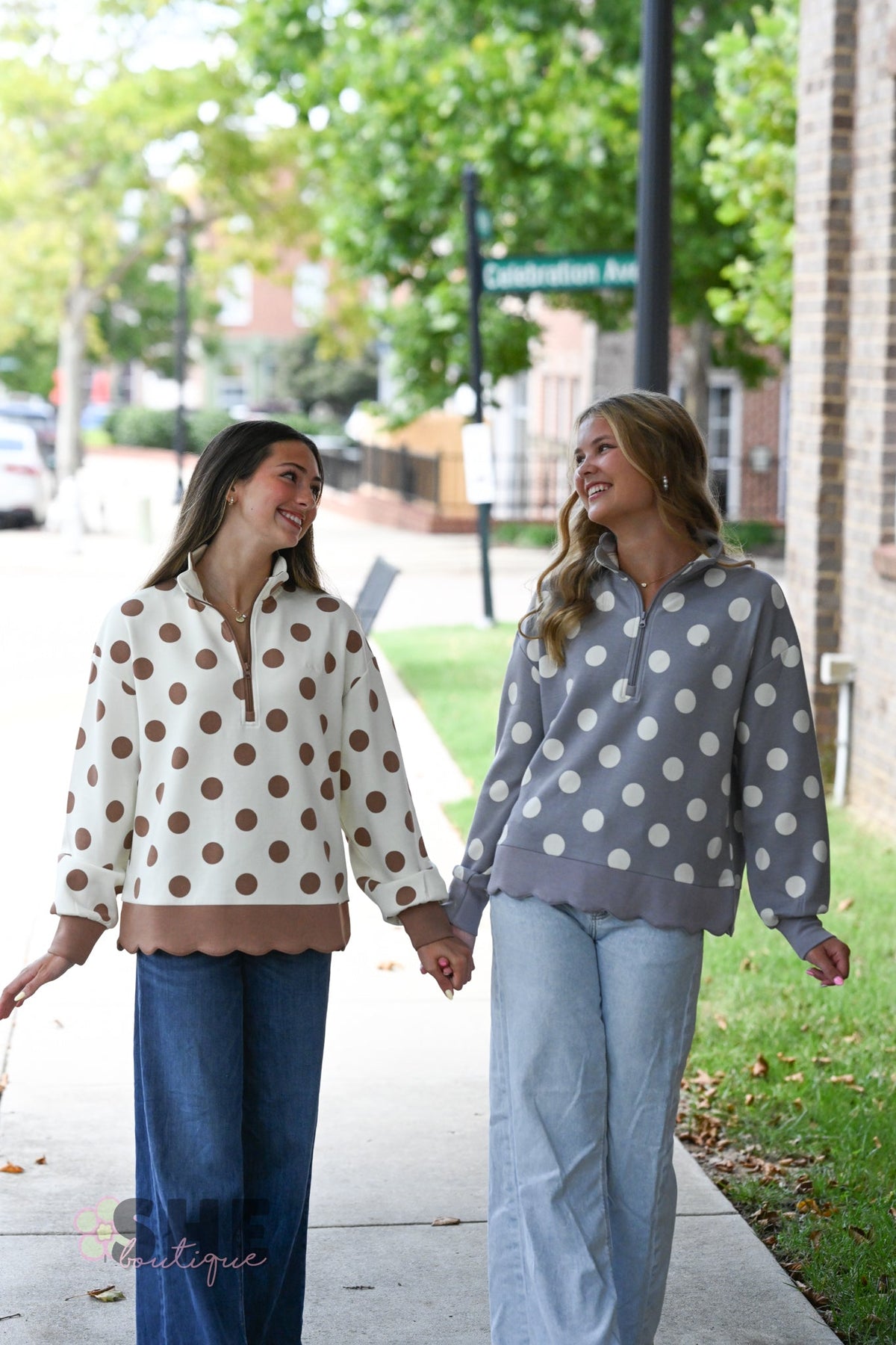 Brown & White Polka Dot Scallop Pull - She Chester