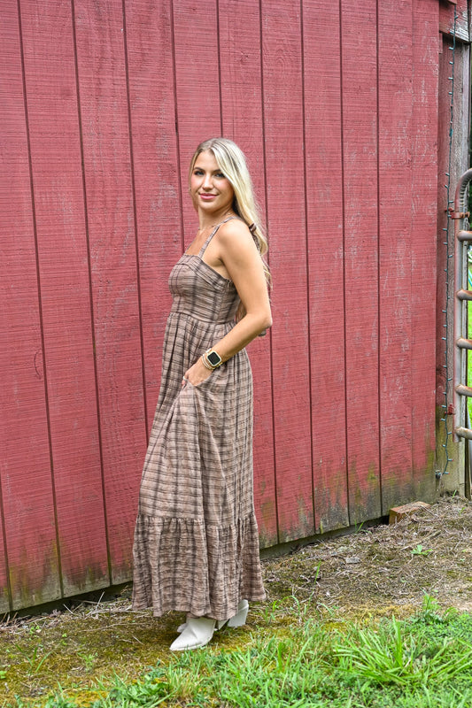 Brownie Tartan Cotton Maxi Dress - She Chester