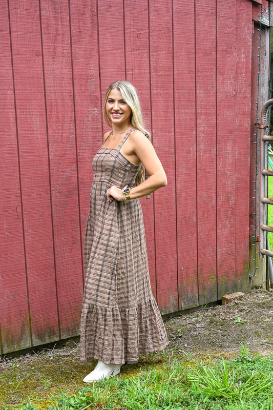 Brownie Tartan Cotton Maxi Dress - She Chester