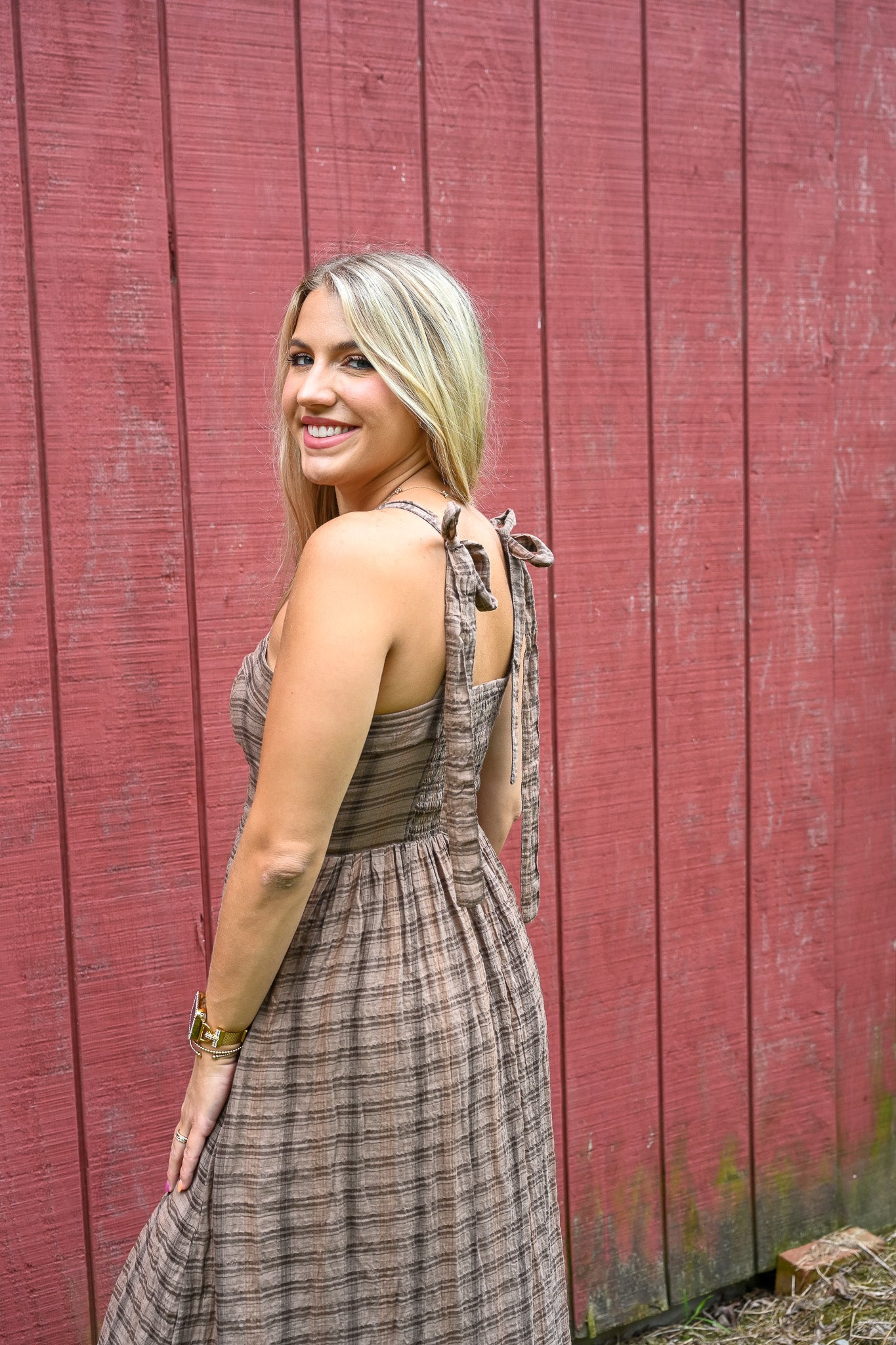 Brownie Tartan Cotton Maxi Dress - She Chester