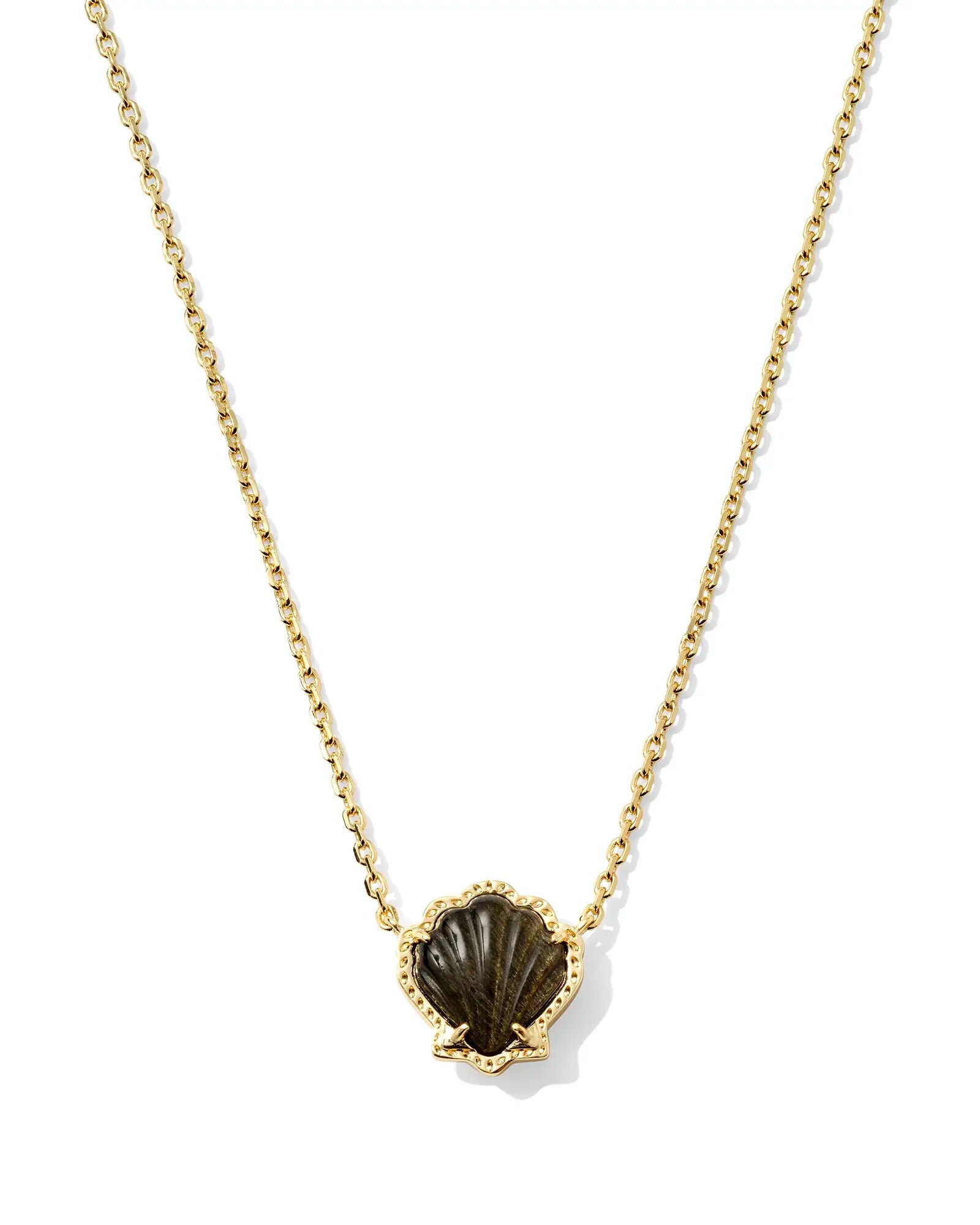 Brynne Gold Shell Short Pendant Necklace in Golden Obsidian - She Chester