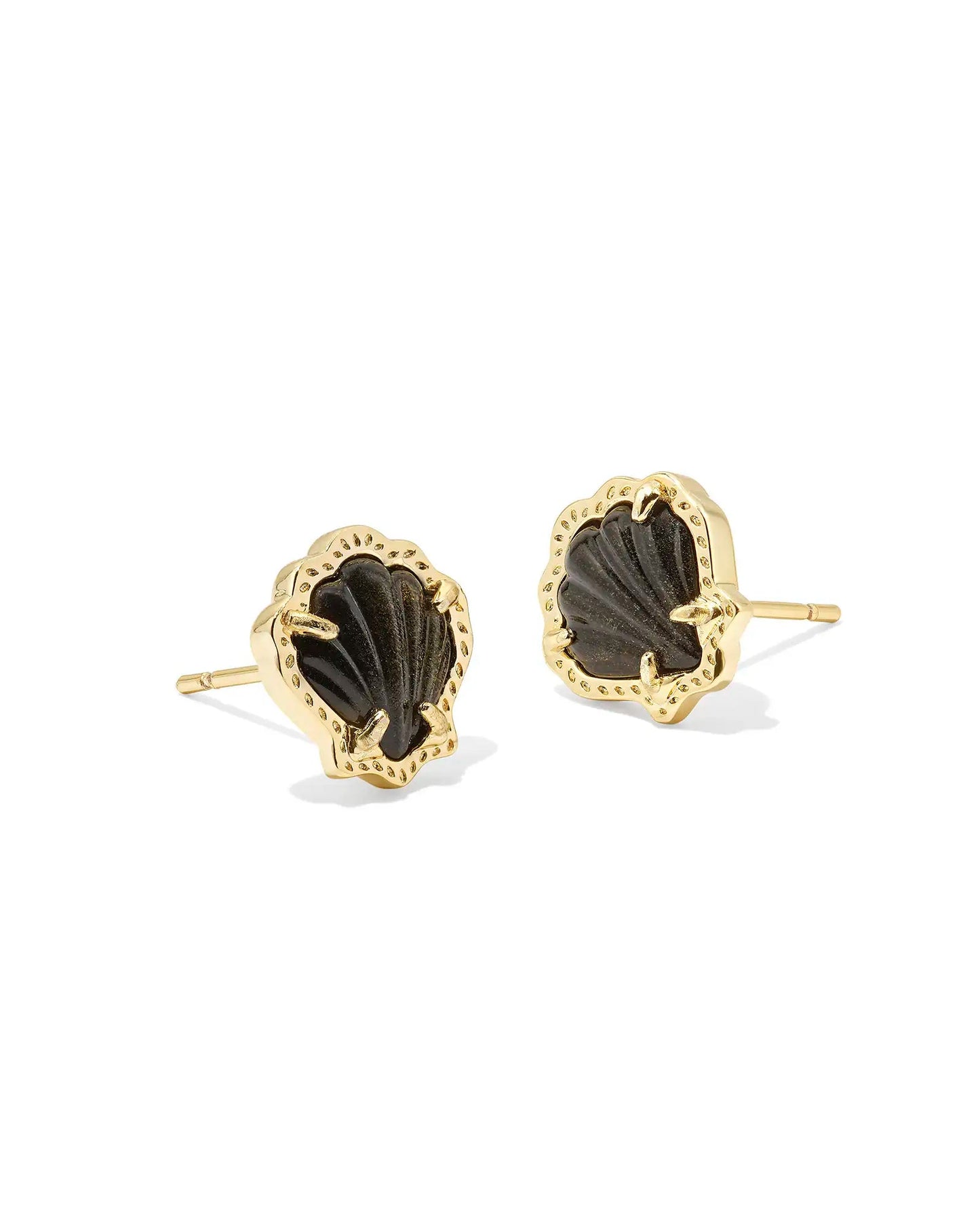 Brynne Shell Stud Earrings Gold Golden Obsidian Black - She Chester