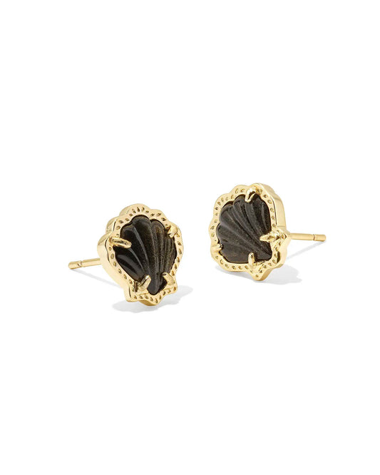 Brynne Shell Stud Earrings Gold Golden Obsidian Black - She Chester