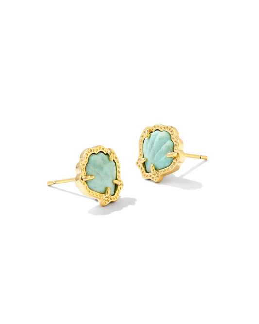 BRYNNE SHELL STUD EARRINGS IN GOLD SEA GREEN CHRYSOCOLLA - She Chester
