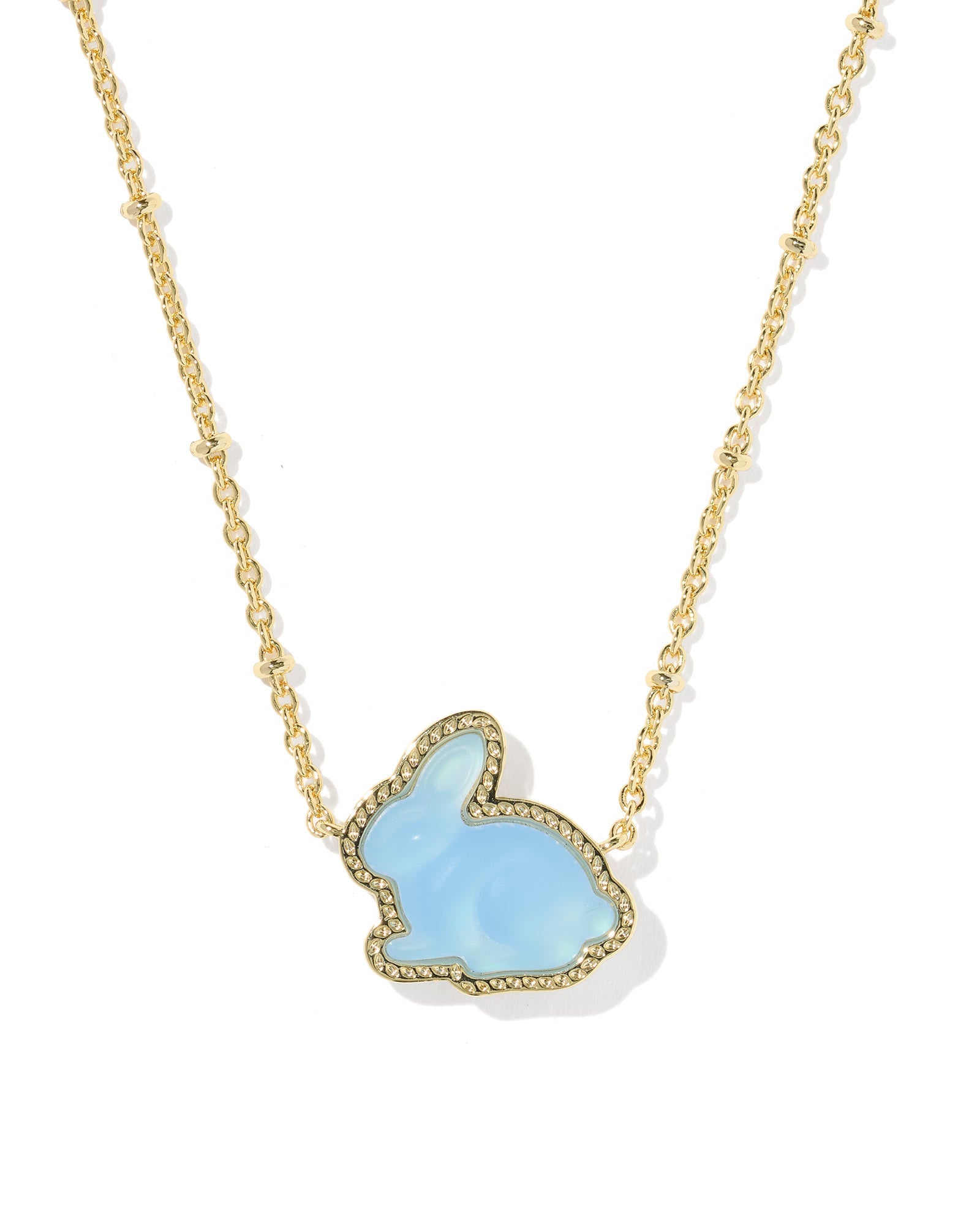 BUNNY SHORT PENDANT NECKLACE GOLD MATTE LIGHT BLUE DICHROIC GLASS - She Chester