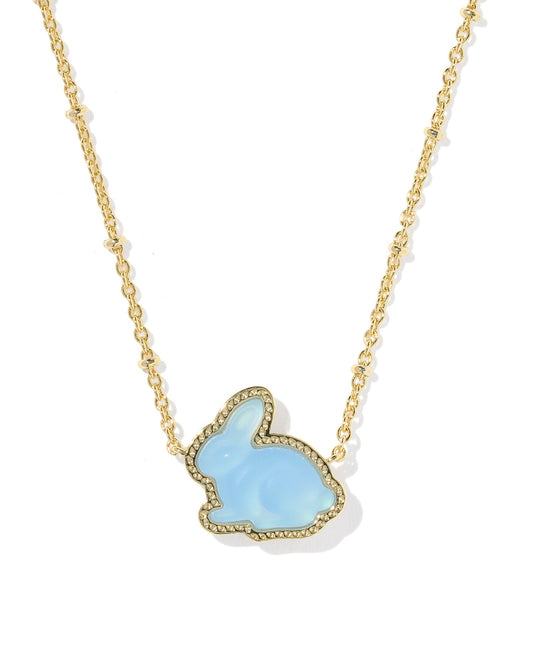 BUNNY SHORT PENDANT NECKLACE GOLD MATTE LIGHT BLUE DICHROIC GLASS - She Chester