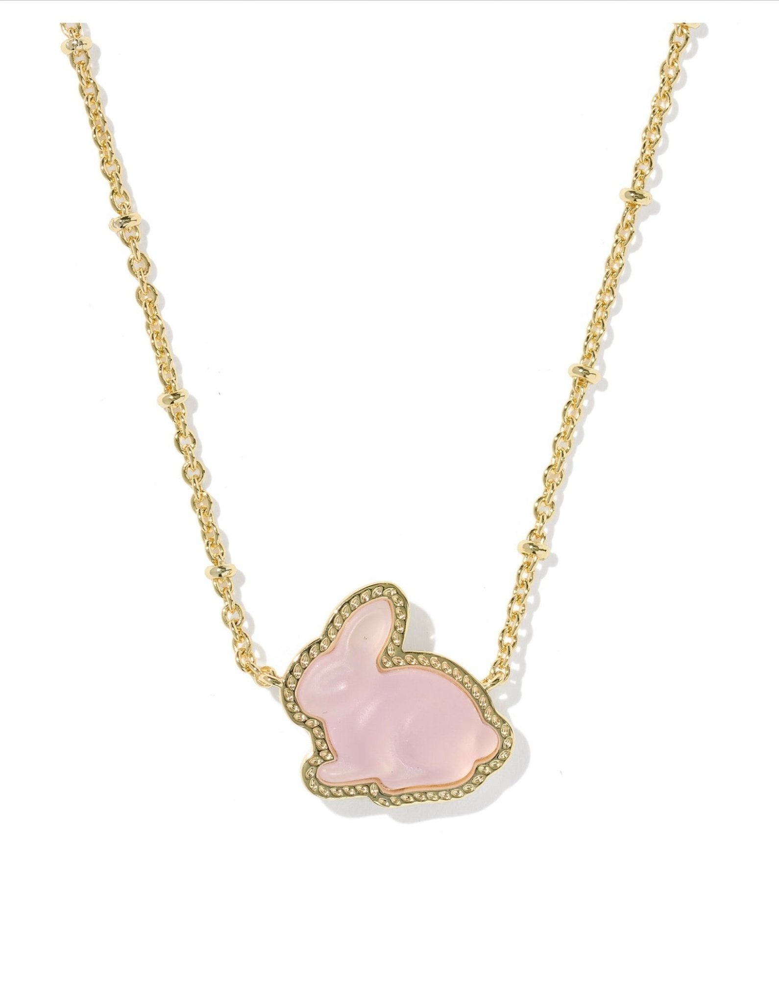 BUNNY SHORT PENDANT NECKLACEGOLD MATTE BLUSH PINK DICHROIC GLASS - She Chester
