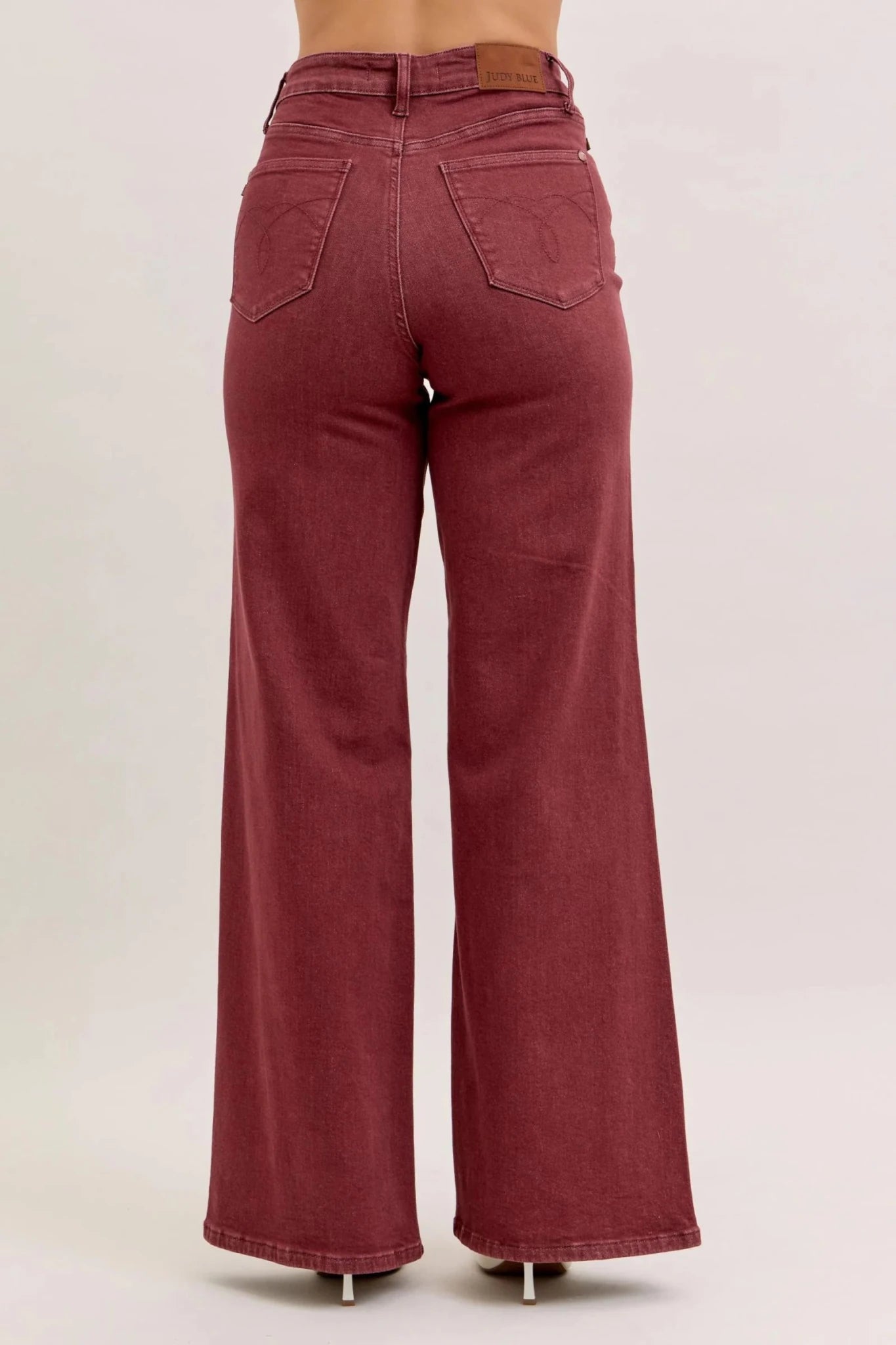 Burgundy Hight Waist Retro Wide Jeans Style 881032 - She Chester