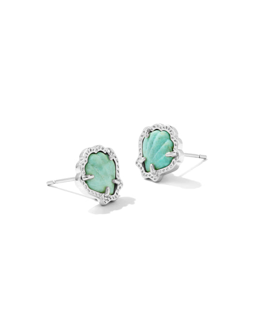 BRYNNE SHELL STUD EARRINGS IN SILVER SEA GREEN CHRYSOCOLLA