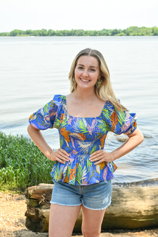Electric Rainforest Smocked Top -