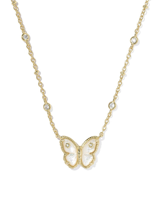 CAILEY BUTTERFLY PENDANT NECKLACE GOLD IVORY MOP - She Chester
