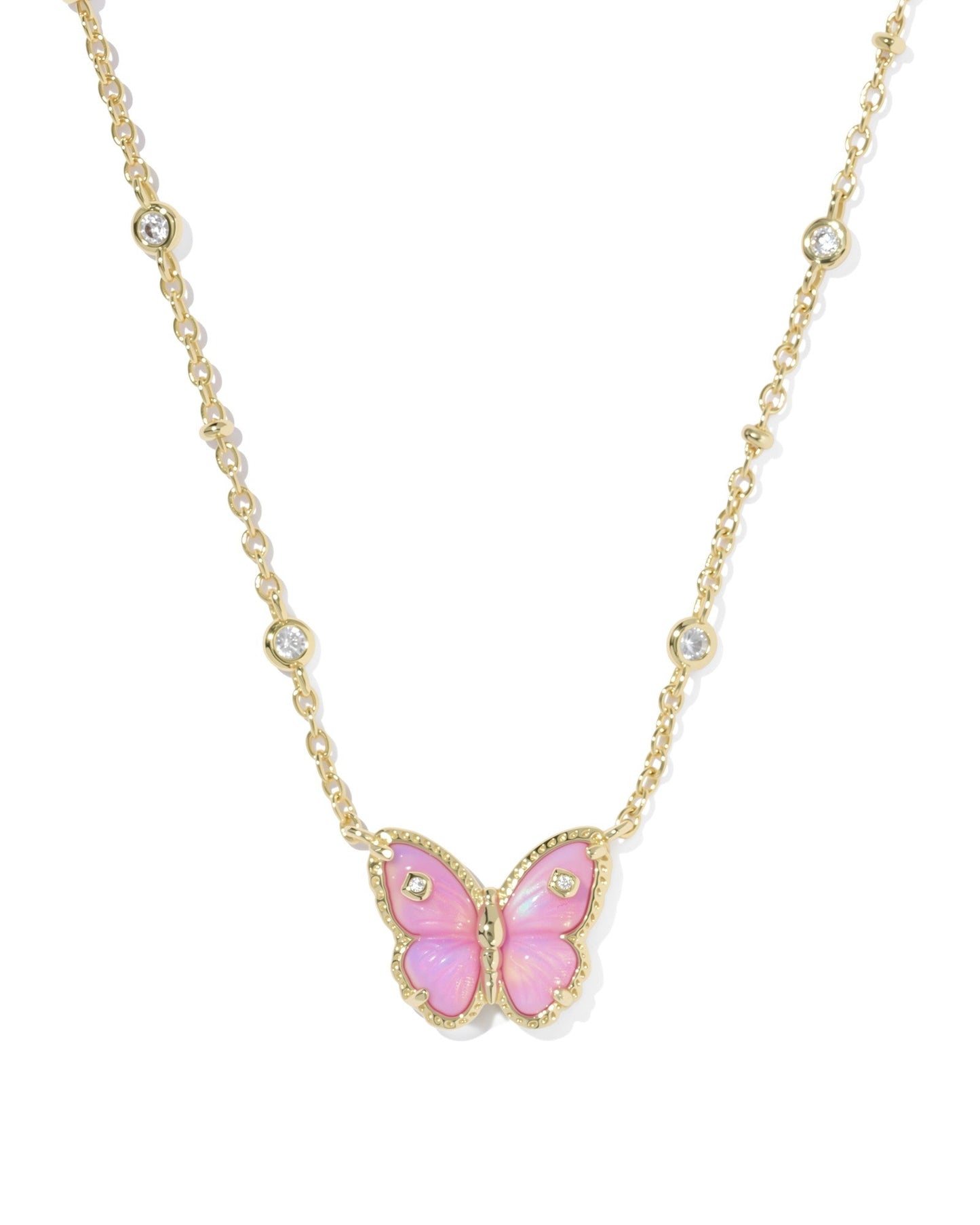 CAILEY BUTTERFLY PENDANT NECKLACE GOLD PINK OPALESCENT RESIN - She Chester