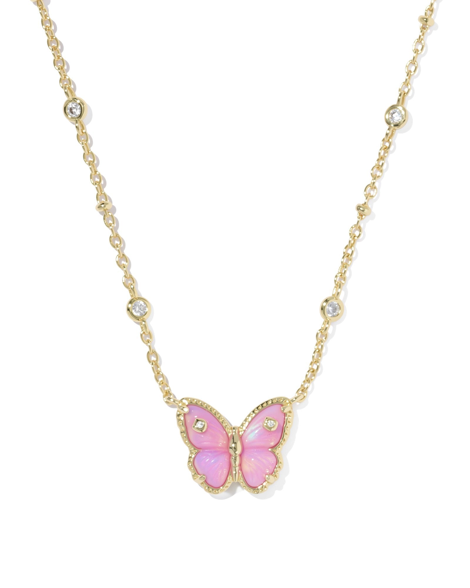 CAILEY BUTTERFLY PENDANT NECKLACE GOLD PINK OPALESCENT RESIN - She Chester