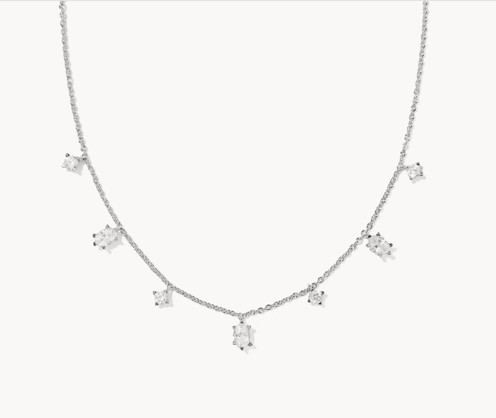 CAILIN DELICATE STRAND NECKLACE SILVER WHITE CZ - She Chester